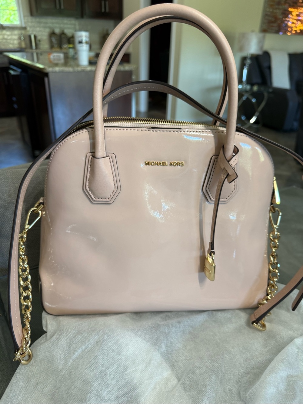 Michael Kors Women's Pale Pink Nude Patent Leather Satchel